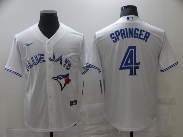 Men's  Toronto Blue Jays #4 George Springer White Stitched MLB Cool Base Jersey