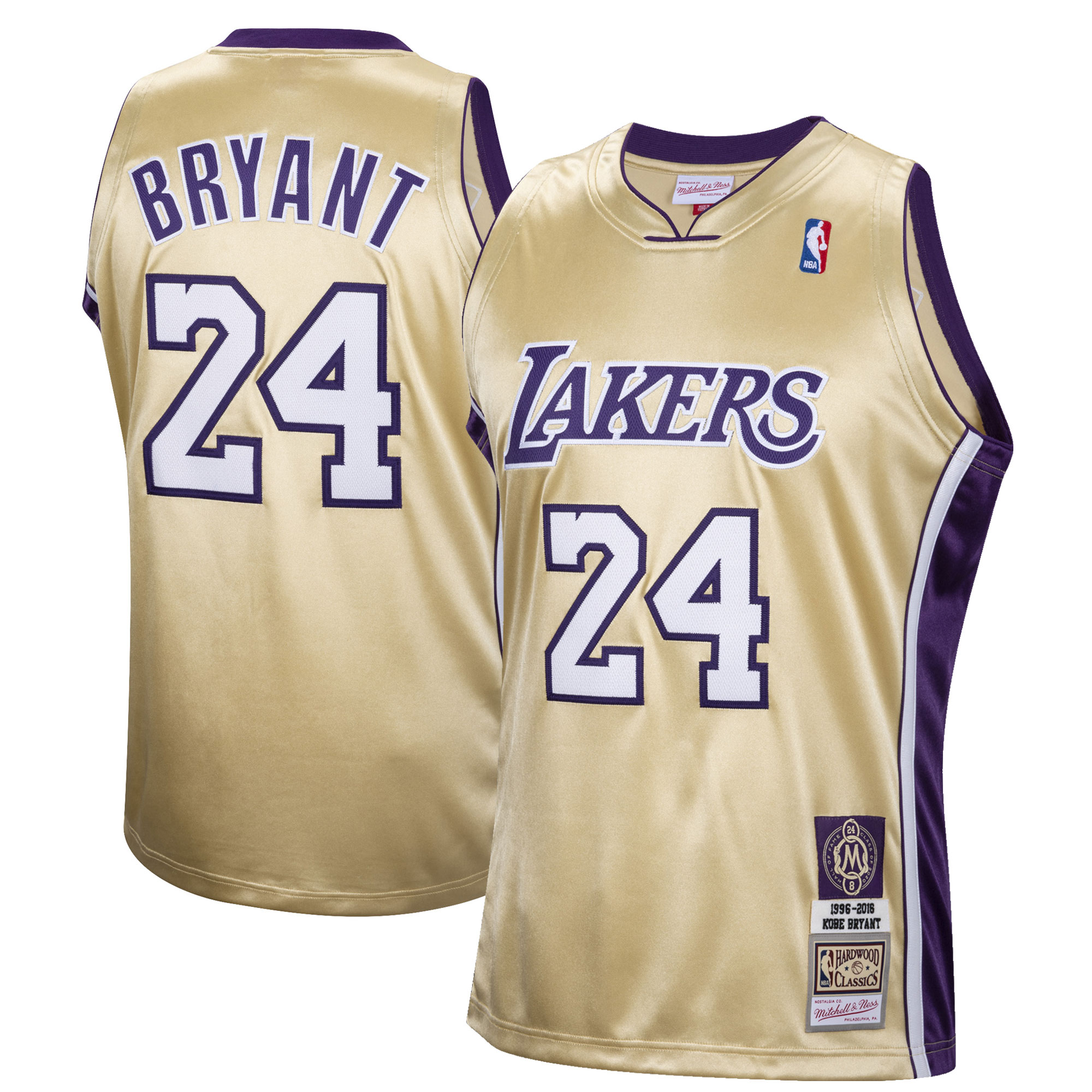 Men's Los Angeles Lakers Kobe Bryant  Gold Hall of Fame Class of 2020 #24 Authentic Hardwood Classics Jersey