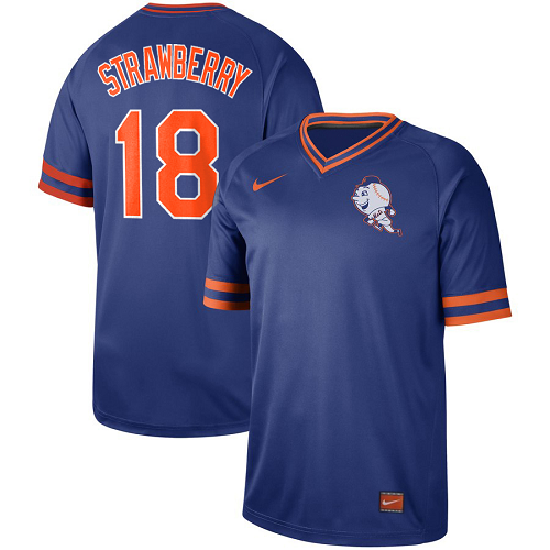 Men's  New York Mets #18 Darryl Strawberry Royal Cooperstown Collection Legend V-Neck MLB Jersey