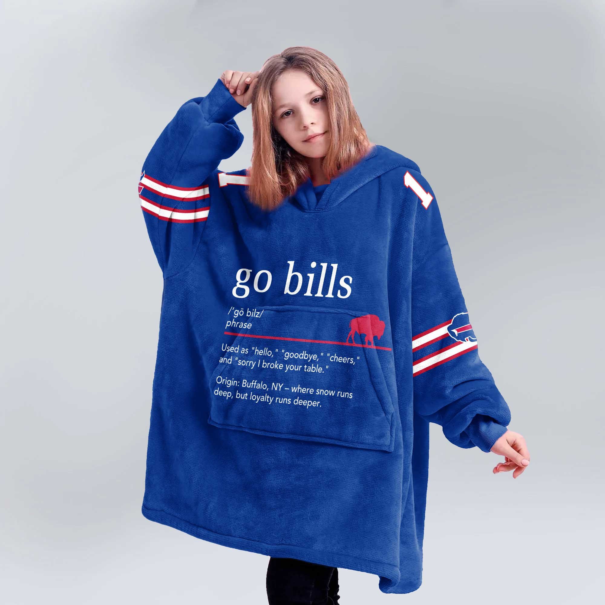 Adult 17 Buffalo Football Unisex Blanket Hoodie