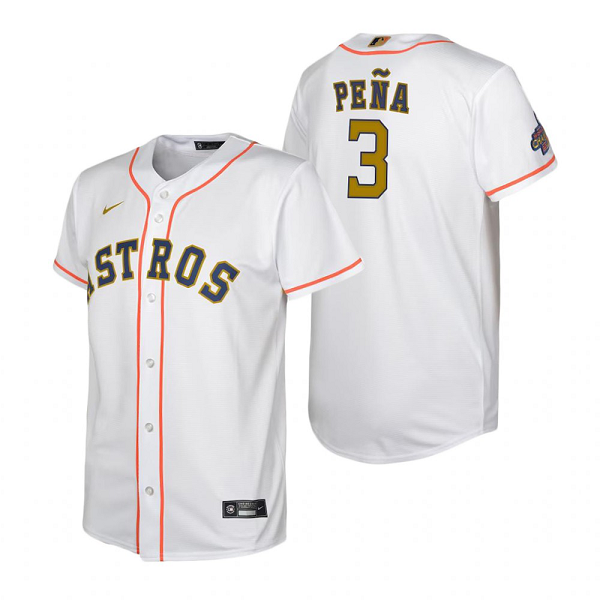 Men's Houston Astros MLB #3 Jeremy Pena White 2023 Gold Collection Flex Base  Jersey