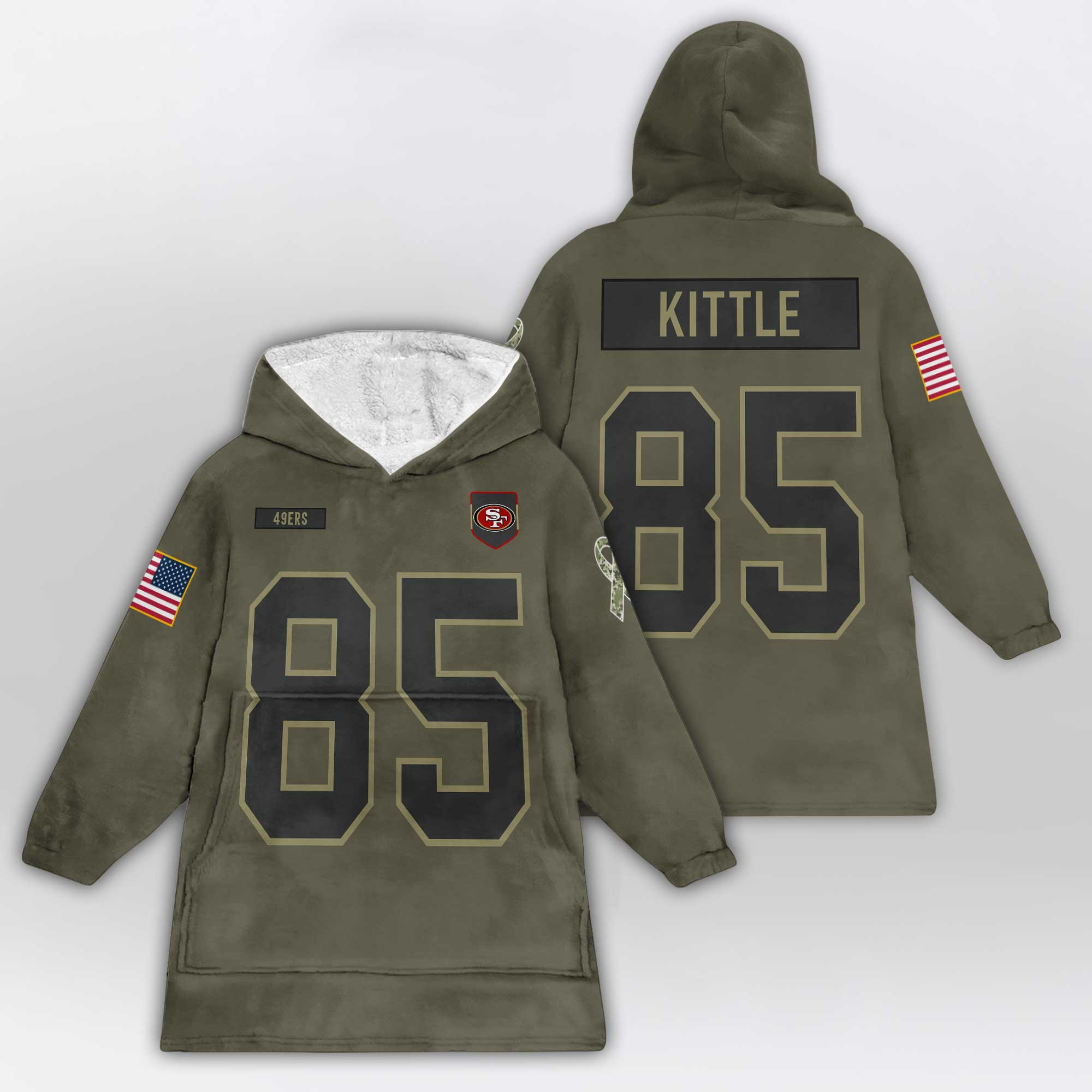 Adult G.K 85 San Francisco 49ers Football Blanket Hoodie – Olive Salute to Service
