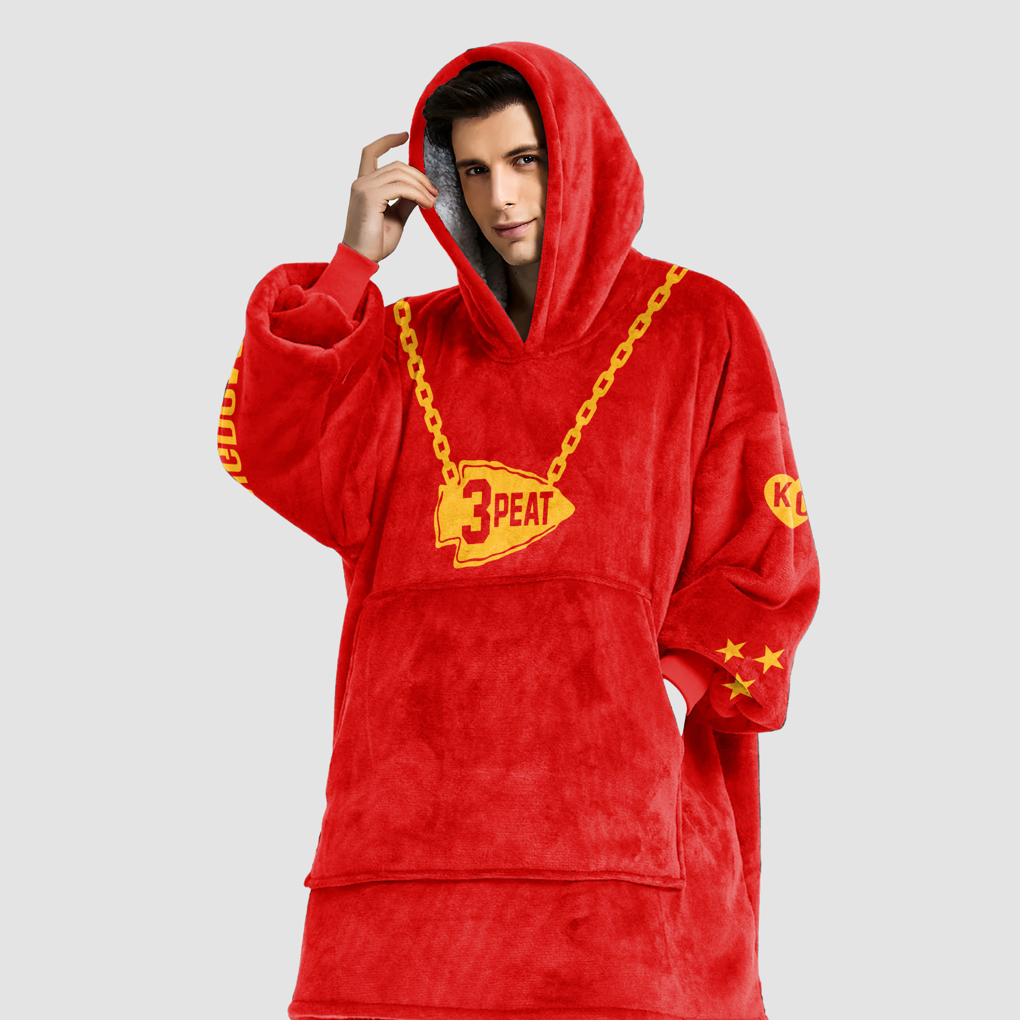 Adult 3 Peat Kansas City Football Unisex Blanket Hoodie