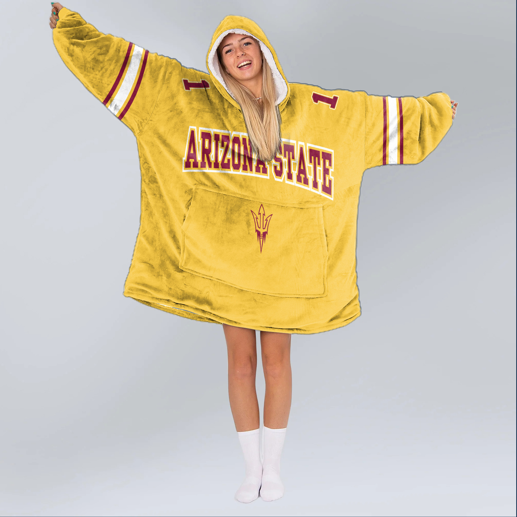 Adult #1 Arizona State Football Unisex Blanket Hoodie