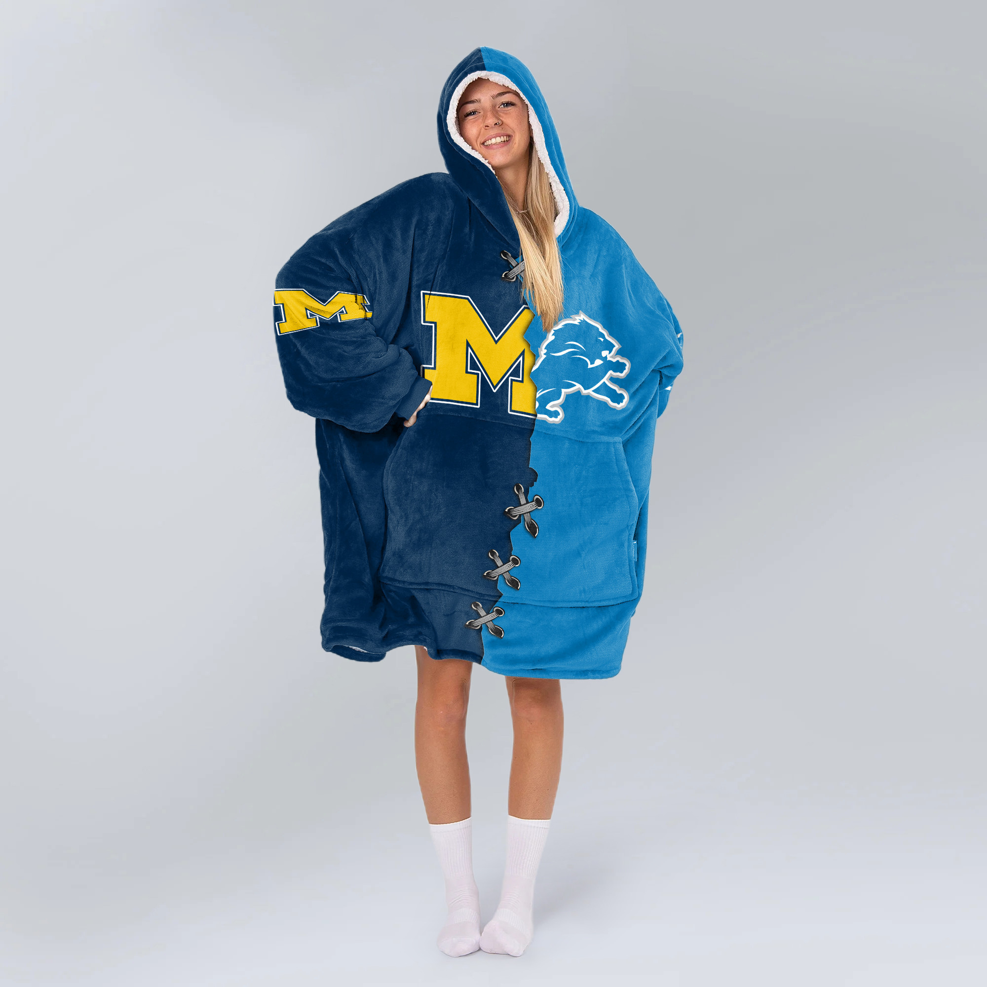 Adult Michigan Wolverines Detroit Football Unisex Blanket Hoodie
