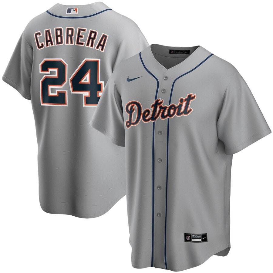 Men's  Detroit Tigers #24 Miguel Cabrera Gray Road 2020 MLB Jersey
