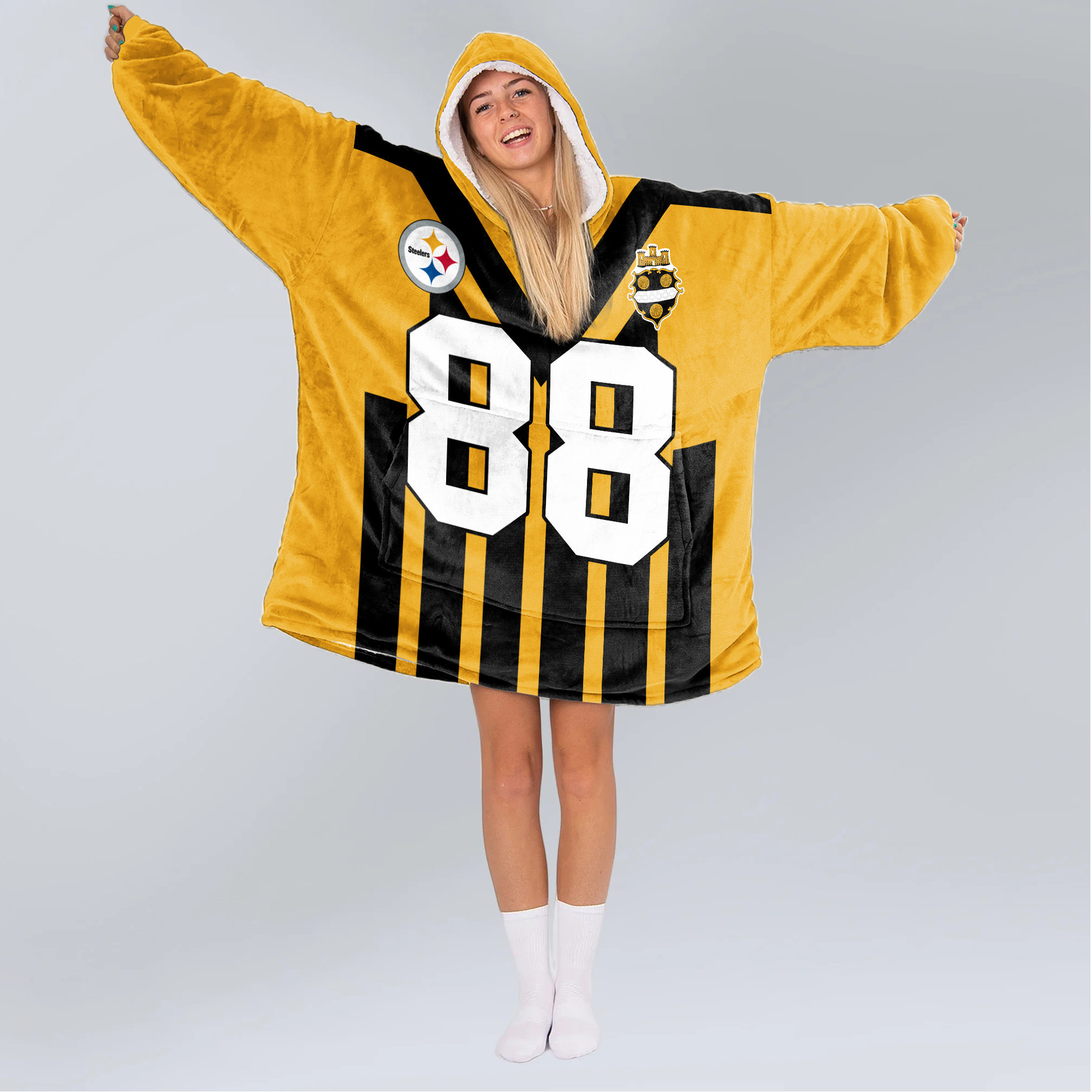 Adult 88 Pittsburgh Football Unisex Blanket Hoodie