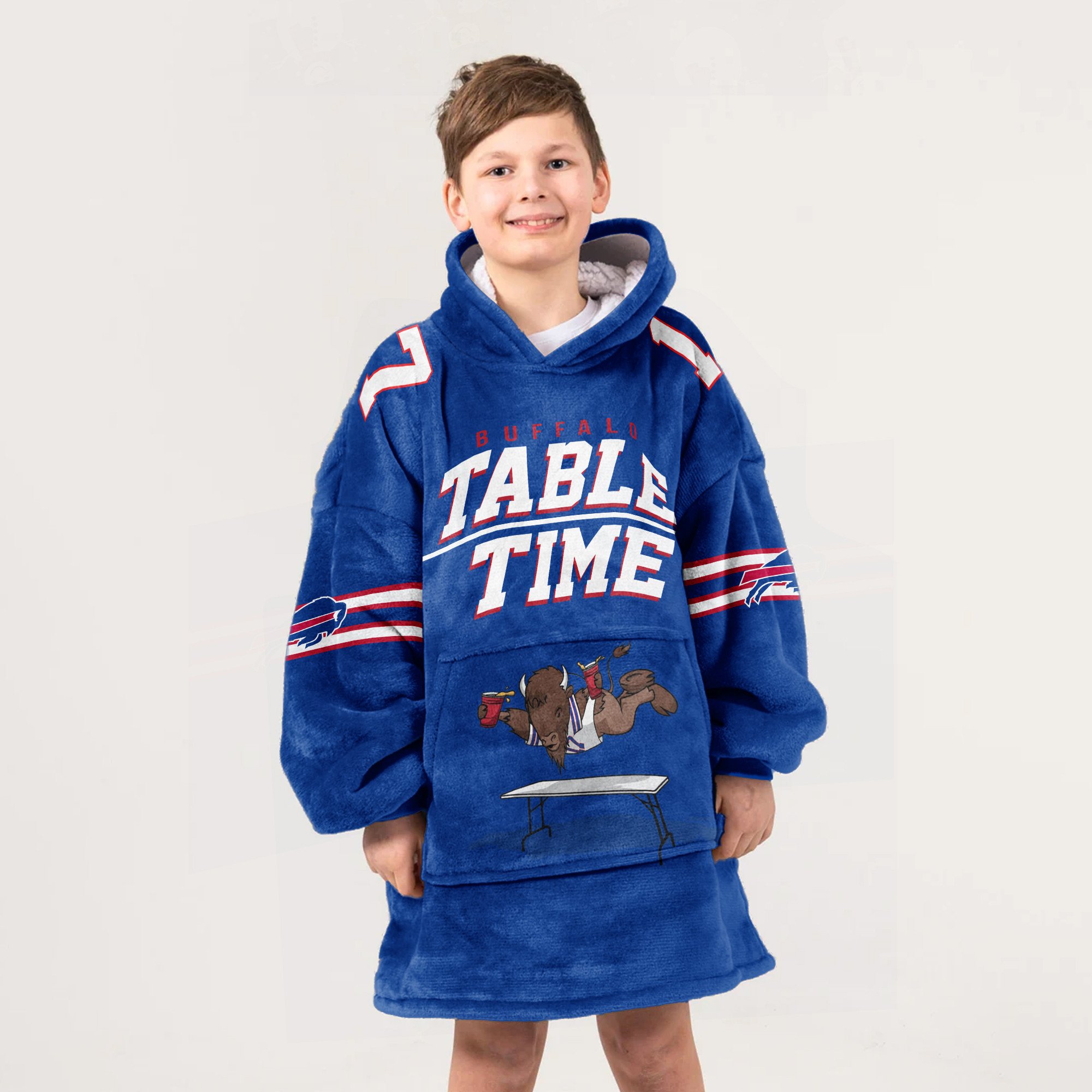 Adult 17 Buffalo Football Unisex Blanket Hoodie