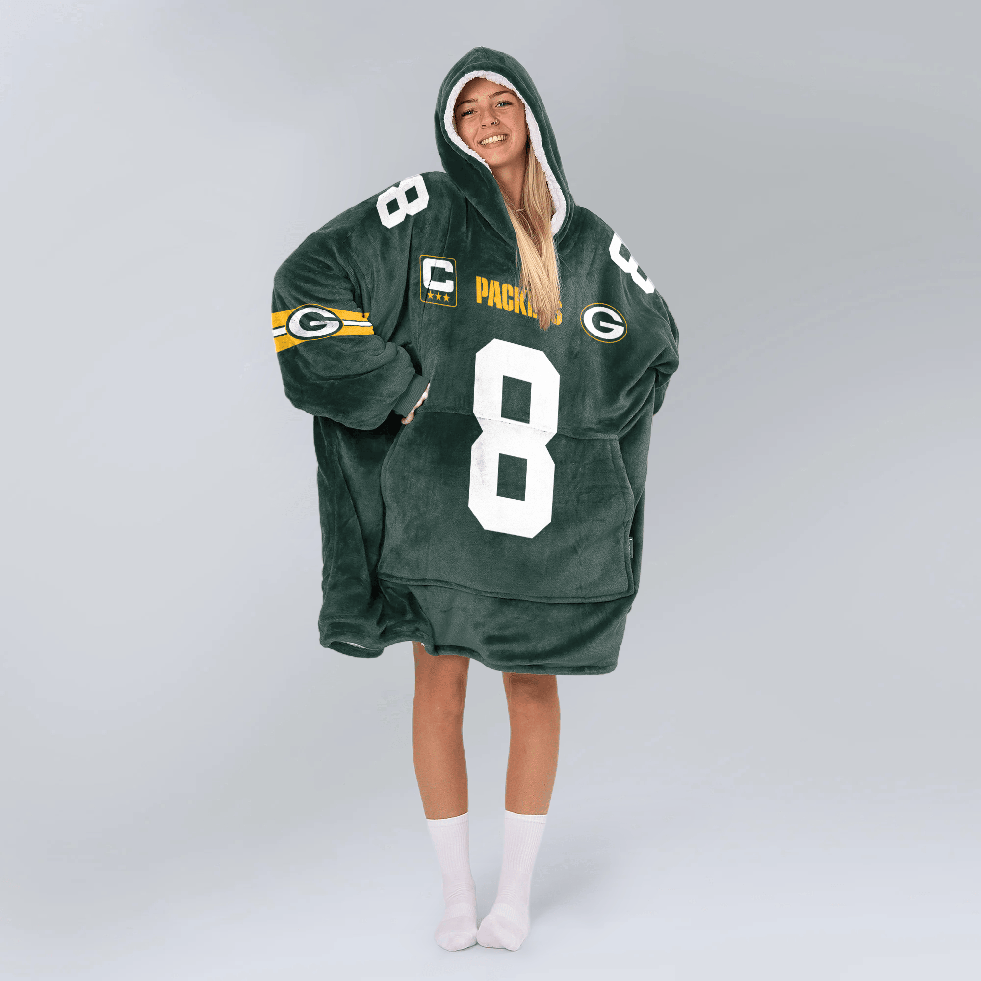 Adult J.J 8 Captain Green Bay Football Unisex Blanket Hoodie