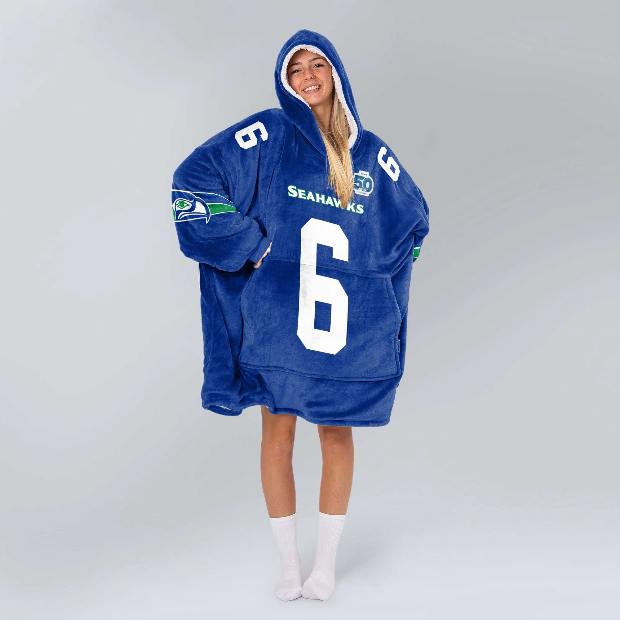 Adult 6 Seattle Football Unisex Blanket Hoodie