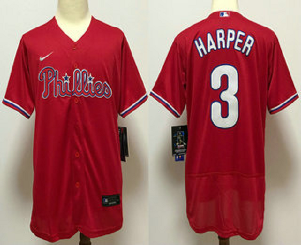 Men's Philadelphia Phillies #3 Bryce Harper Red Stitched MLB Flex Base  Jersey