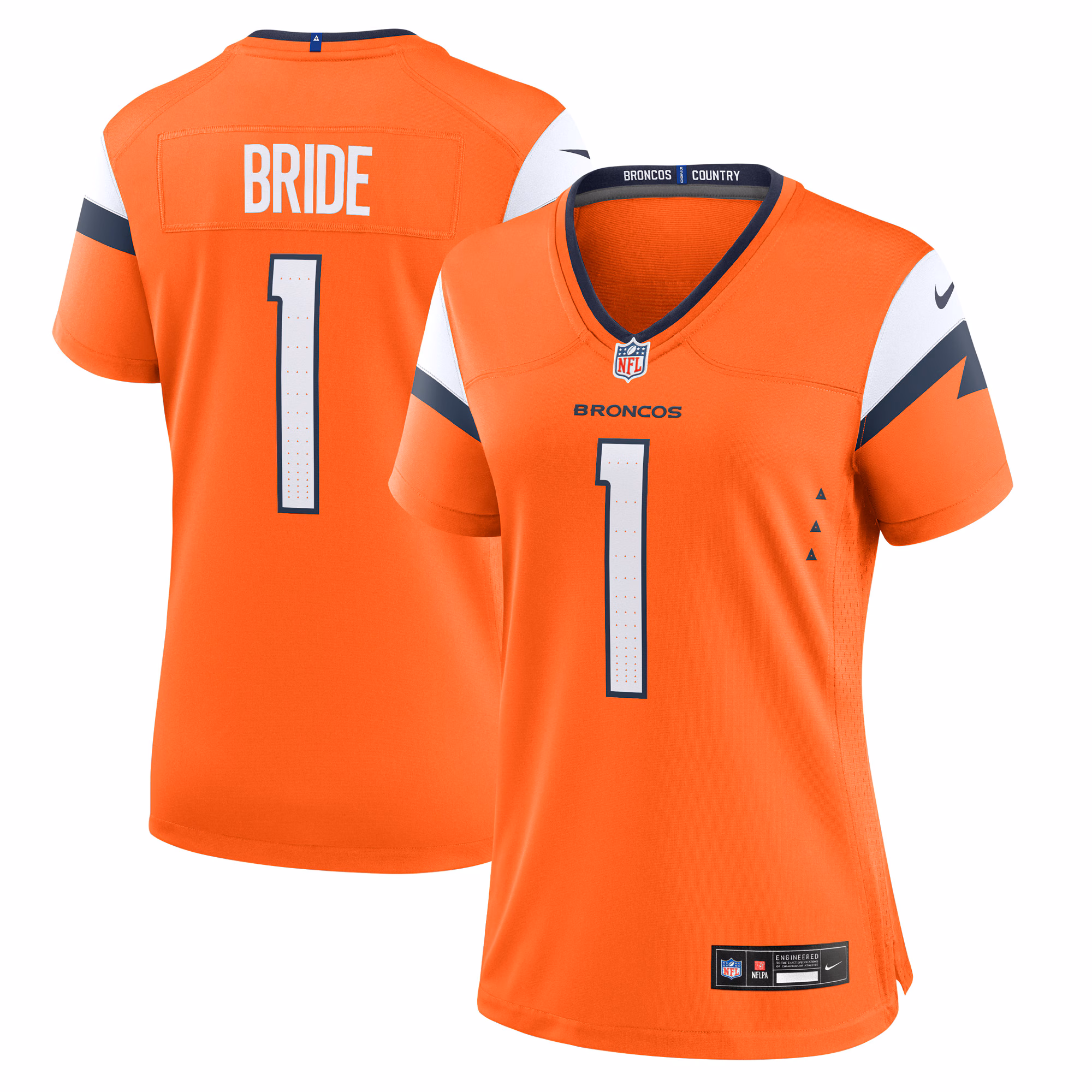 Number 1 Bride Denver Broncos Women's Game Jersey - Orange