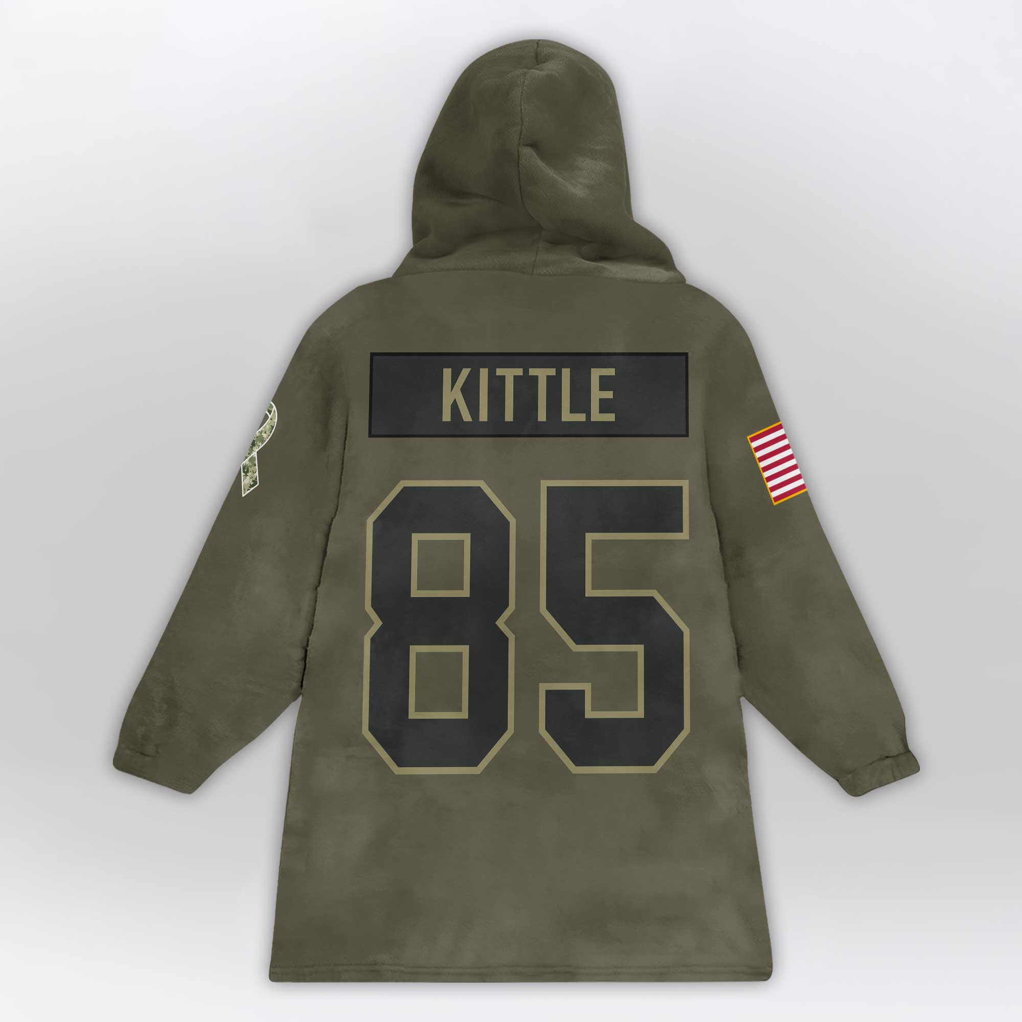 Adult G.K 85 San Francisco 49ers Football Blanket Hoodie – Olive Salute to Service
