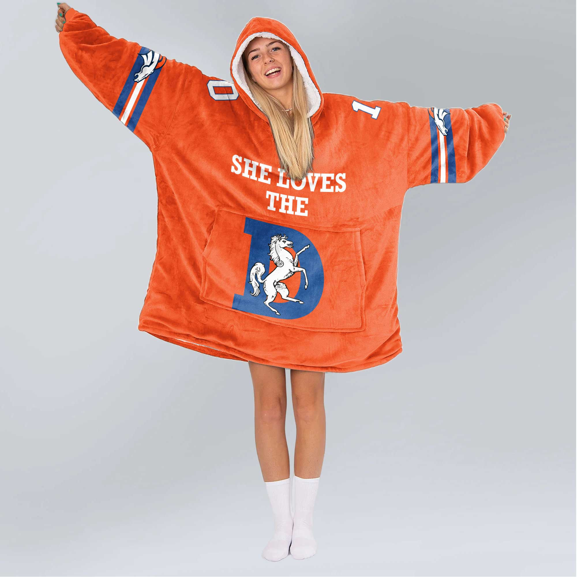 She Loves The D Denver Football Unisex Blanket Hoodie