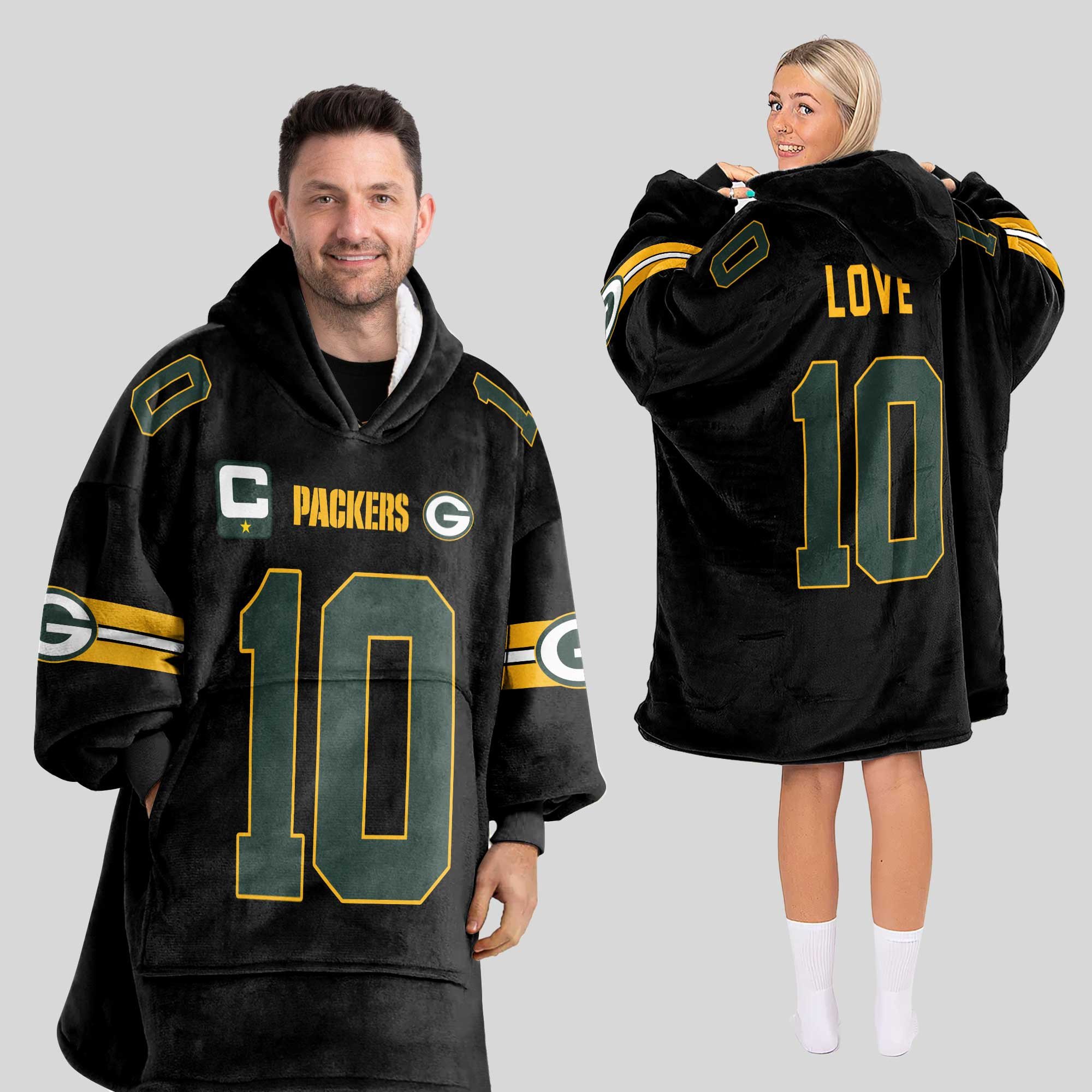 Adult J.L 10 Captain Green Bay Football Unisex Blanket Hoodie