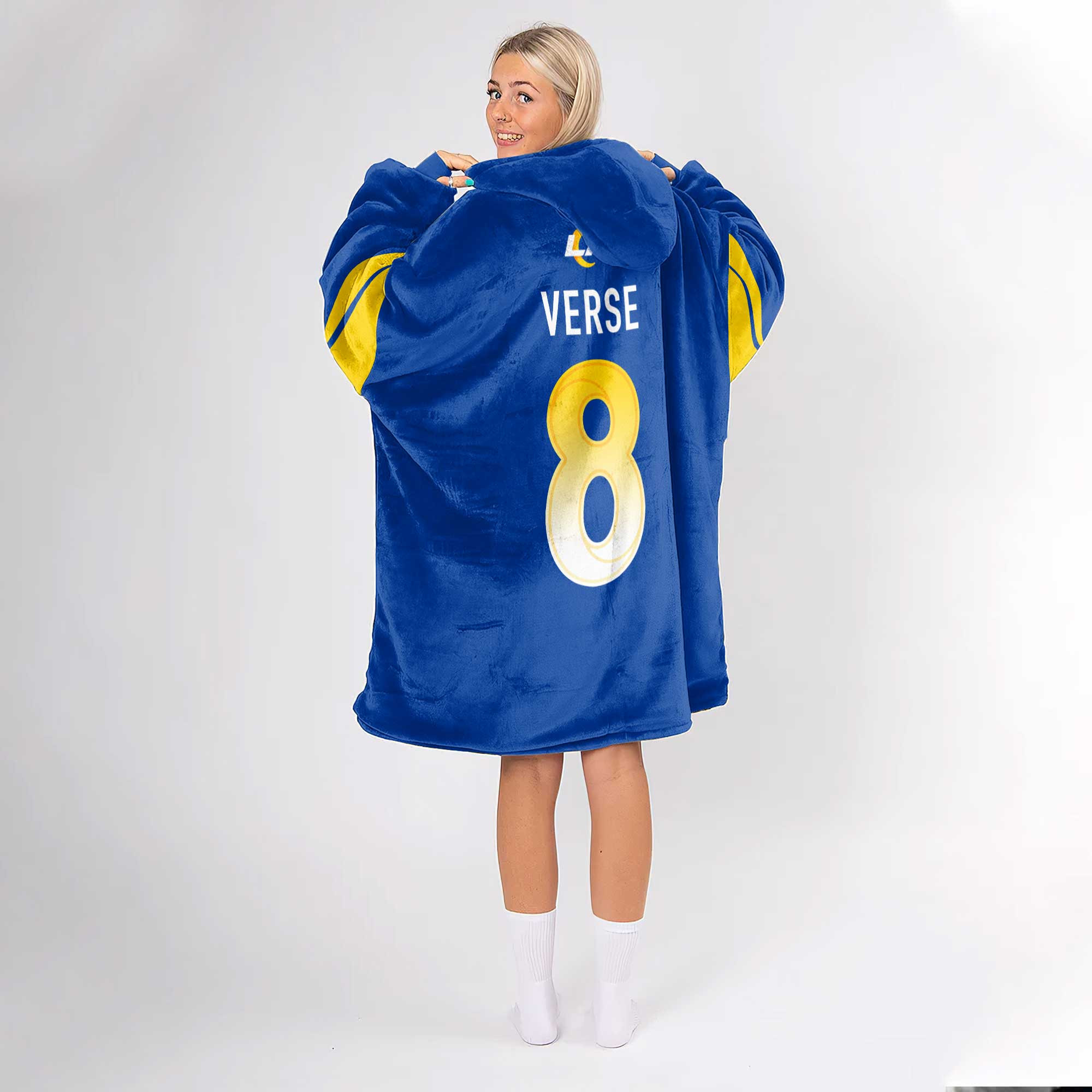 Adult J.V 8 Los Angeles R Football Unisex Blanket Hoodie