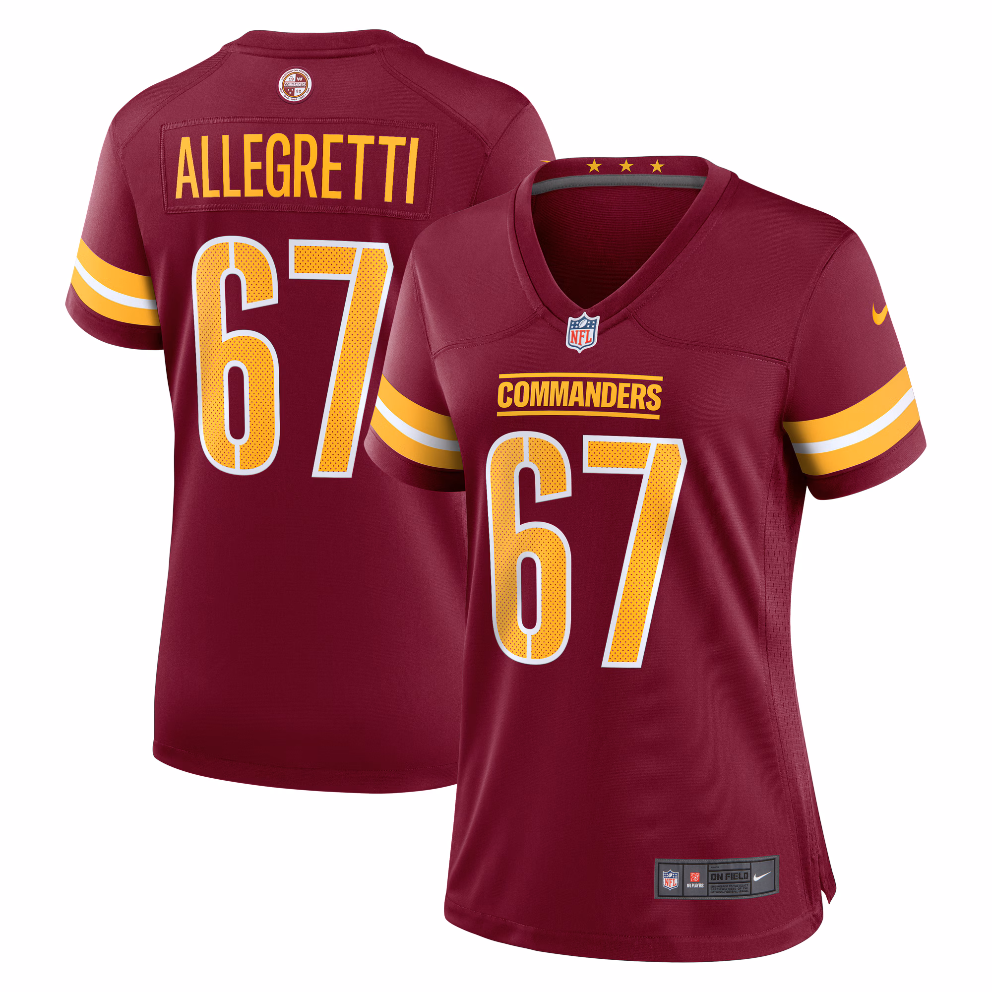 Nick Allegretti Washington Commanders Women's  Game Jersey -  Burgundy