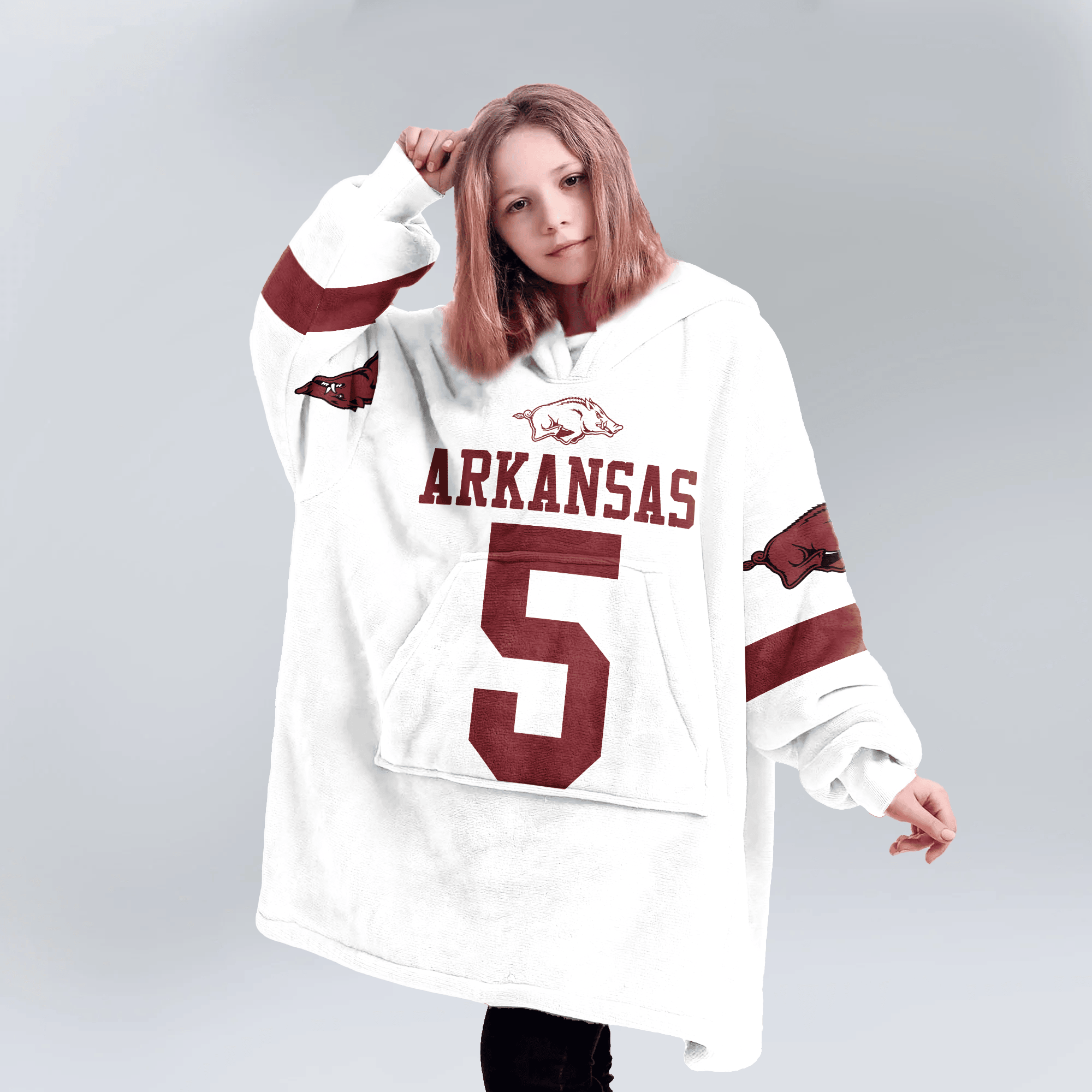 Kid #5 Arkansas Football Unisex Blanket Hoodie