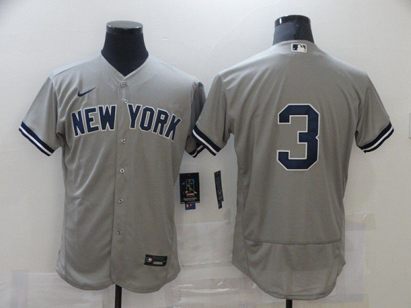Men's New York Yankees #3 Babe Ruth Grey No Name Stitched MLB Flex Base  Jersey