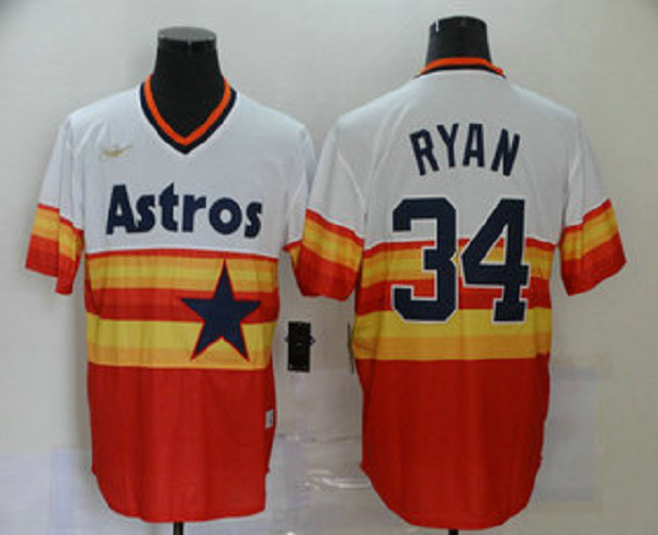 Men's Houston Astros #34 Nolan Ryan Orange Rainbow Cooperstown Stitched MLB Cool Base  Jersey