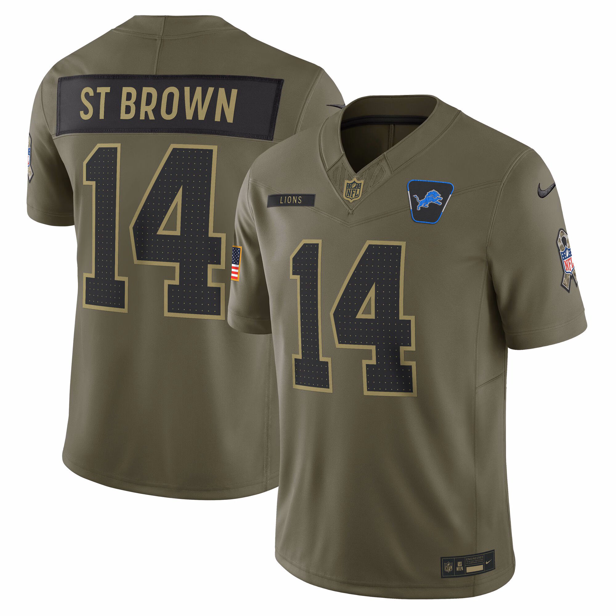 Men's Detroit Lions Amon-Ra St. Brown Olive 2025 Salute to Service Limited Jersey