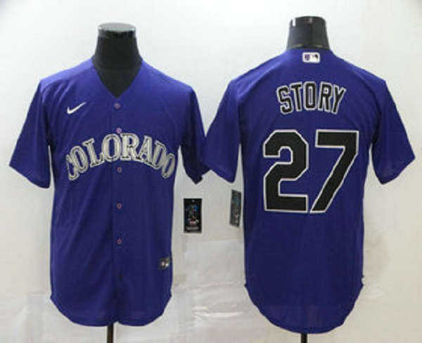 Men's Colorado Rockies #27 Trevor Story Purple Stitched MLB Cool Base  Jersey