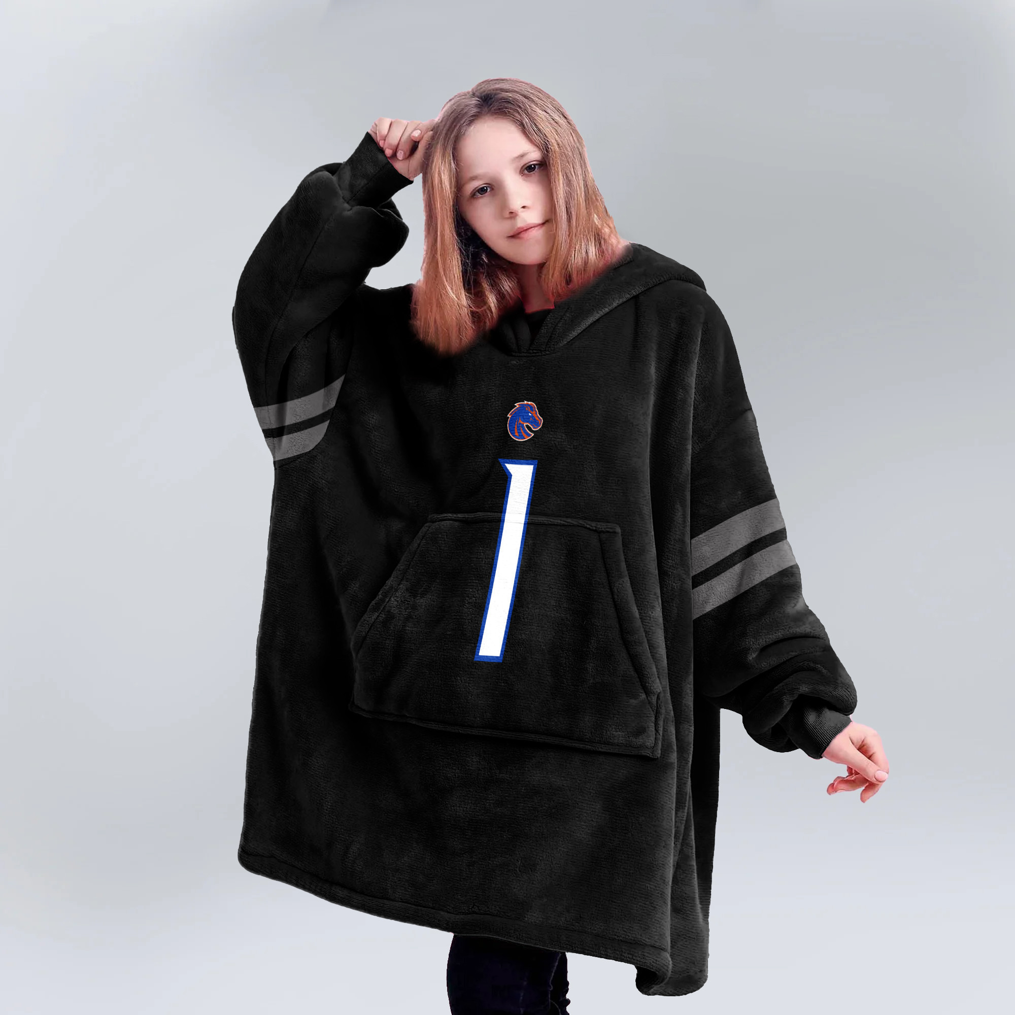 Adult #1 Boise State Football Unisex Blanket Hoodie