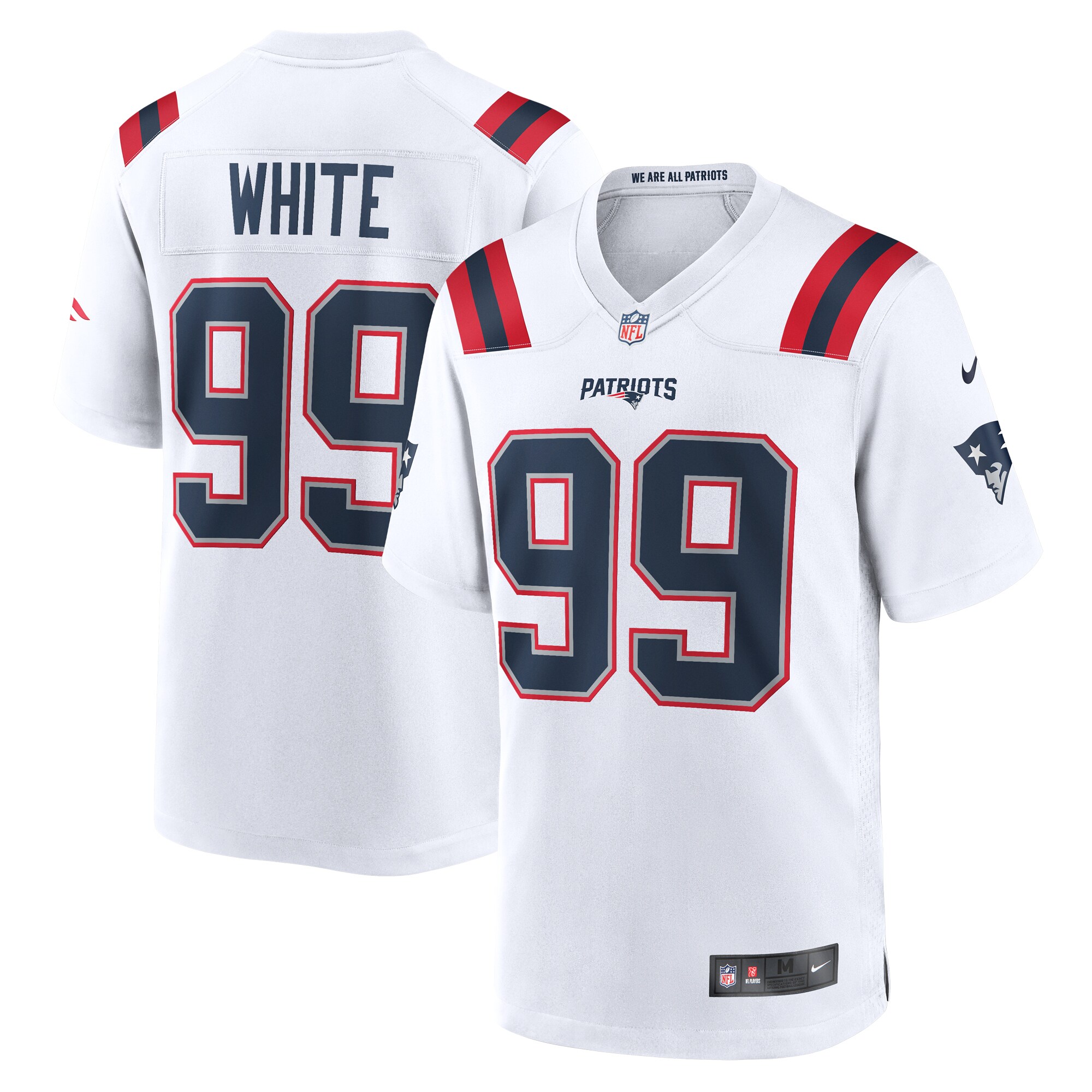 Keion White New England Patriots  Game Jersey -  White