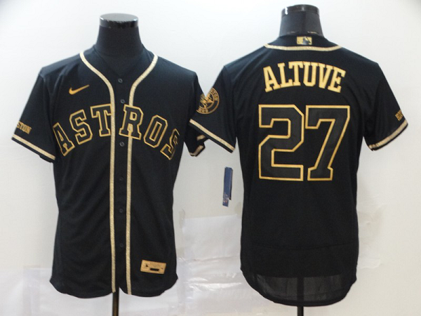 Men's Houston Astros #27 Jose Altuve Black Gold Stitched MLB Flex Base  Jersey