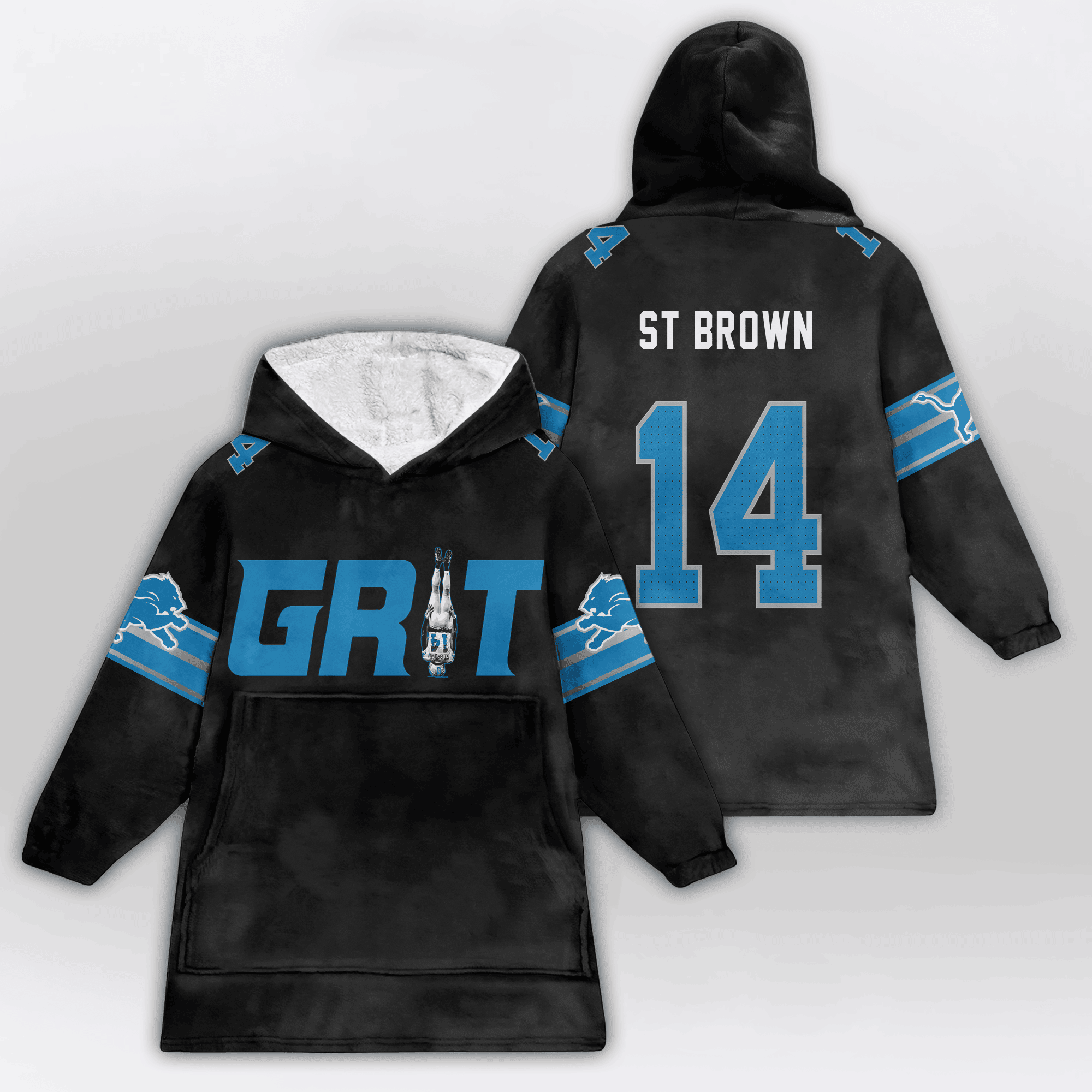 Kid Grit 14 Detroit Football Unisex Blanket Hoodie