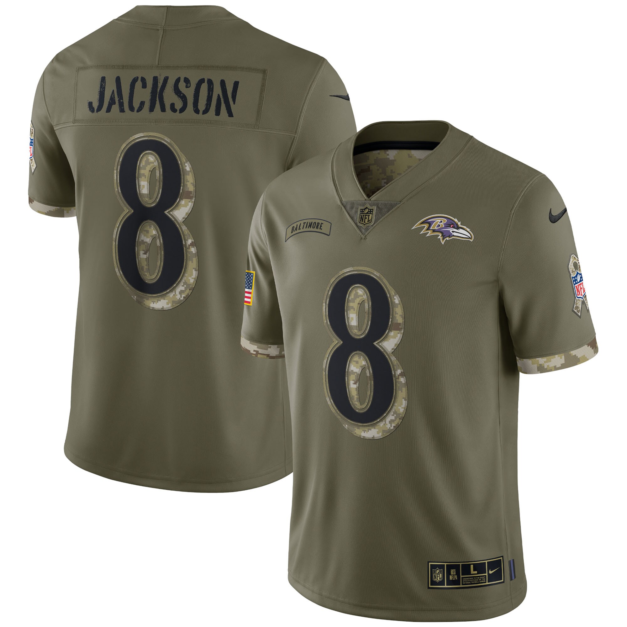 Lamar Jackson Baltimore Ravens  2022 Salute To Service Limited Jersey - Olive