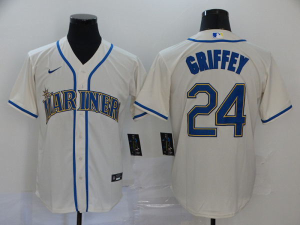 Men's Seattle Mariners #24 Ken Griffey Jr. Cream Stitched MLB Cool Base  Jersey