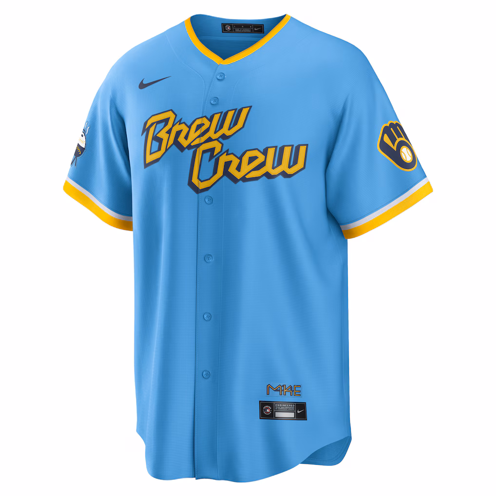 Men's Milwaukee Brewers #22 Christian Yelich Powder Blue City Connect Replica Player Jersey