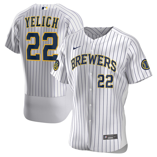 Men's Milwaukee Brewers #22 Christian Yelich  White Home 2020 Player Jersey