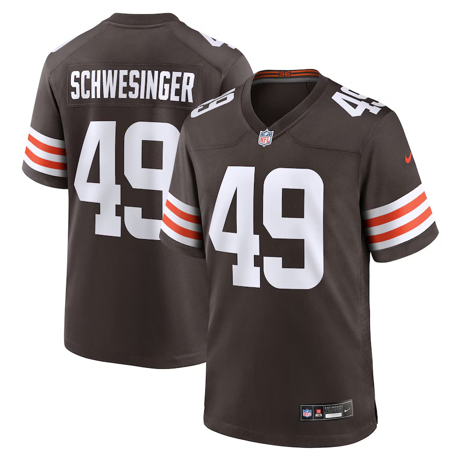 Men's Carson Schwesinger #49 Brown Cleveland Browns 2025 NFL Draft Game Jersey
