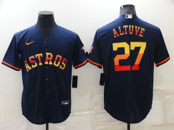 Men's Houston Astros #27 Jose Altuve Navy Blue Rainbow Stitched MLB Cool Base  Jersey