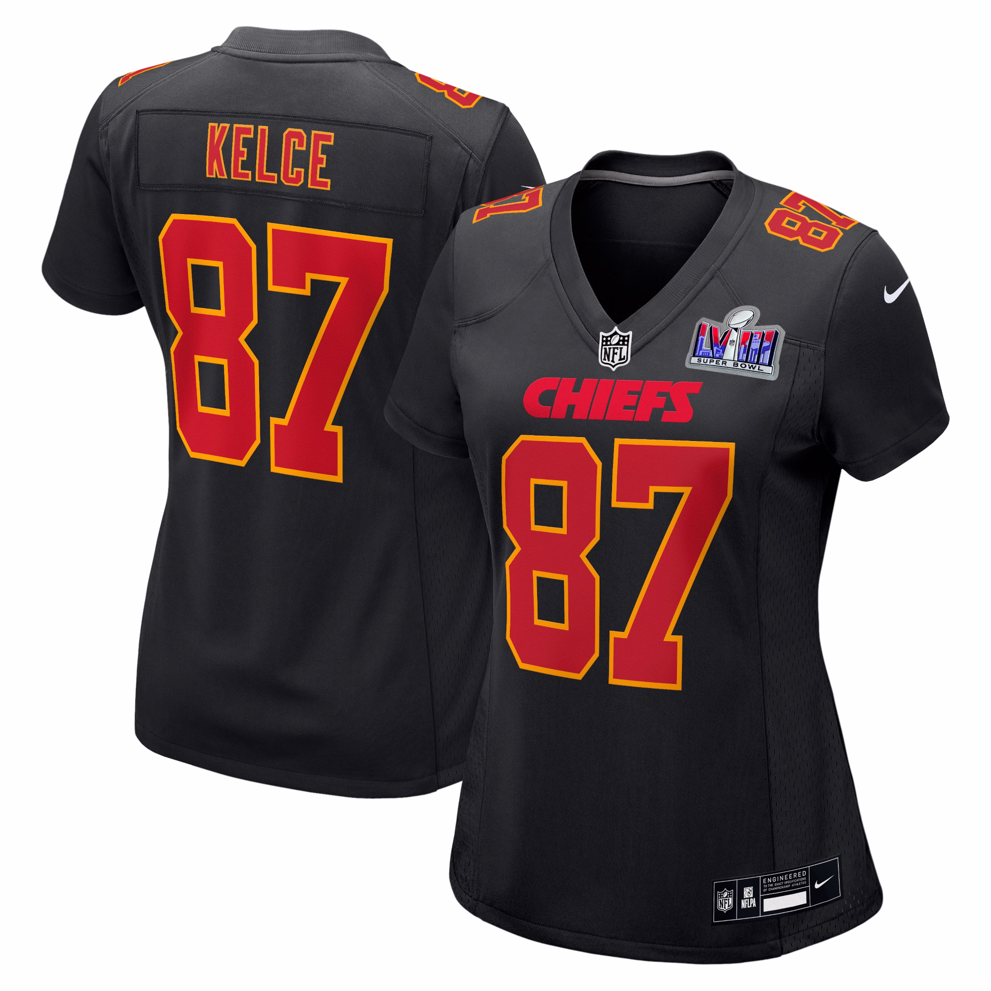 Travis Kelce Kansas City Chiefs  Women's 2023 Super Bowl LVIII Carbon Fashion Game Player Jersey - Black