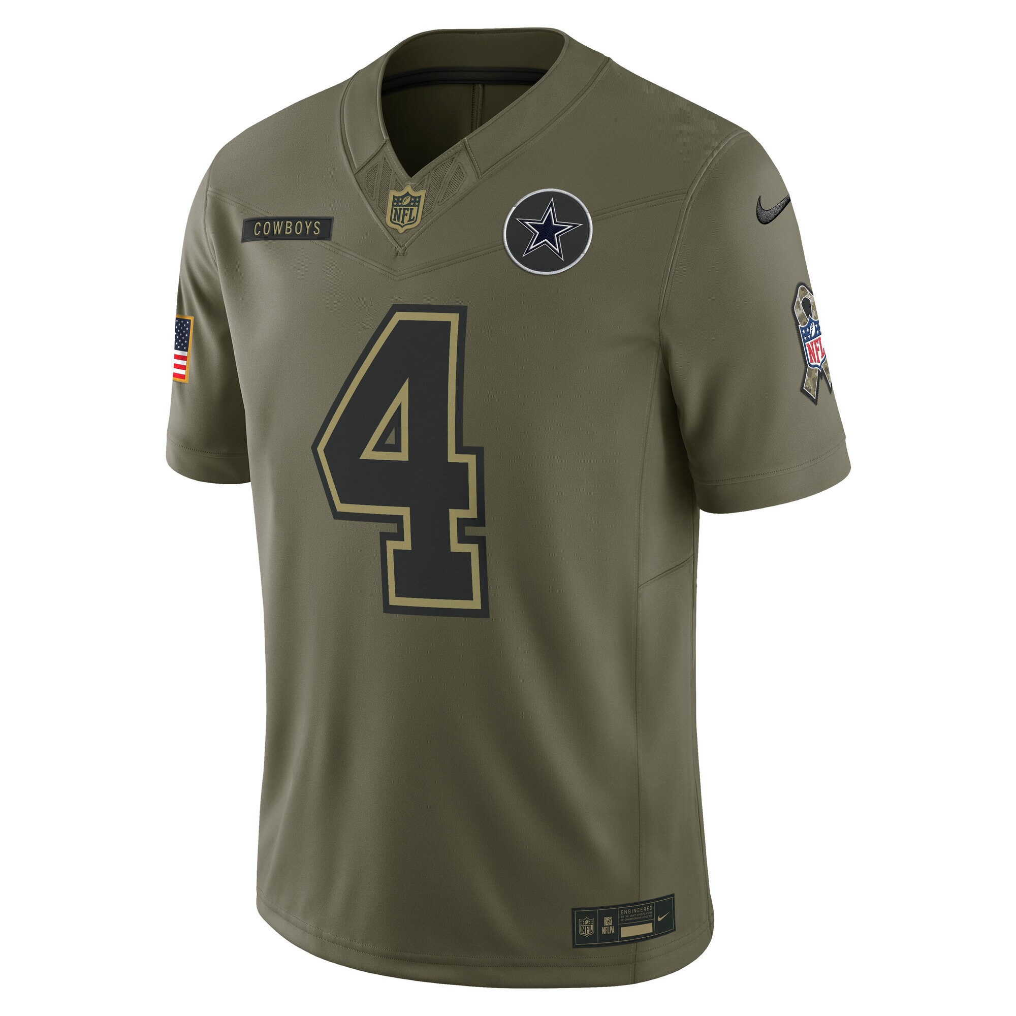 Men's Dallas Cowboys Dak Prescott Olive 2025 Salute to Service Limited Jersey