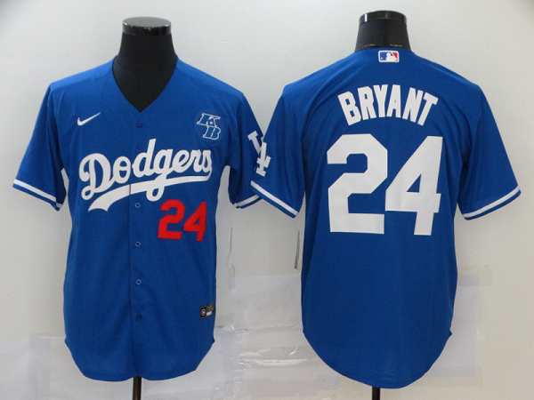 Men's Los Angeles Dodgers #24 Kobe Bryant Blue KB Patch Stitched MLB Cool Base  Jersey