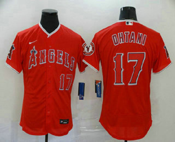 Men's Los Angeles Angels #17 Shohei Ohtani Red Stitched MLB Flex Base  Jersey