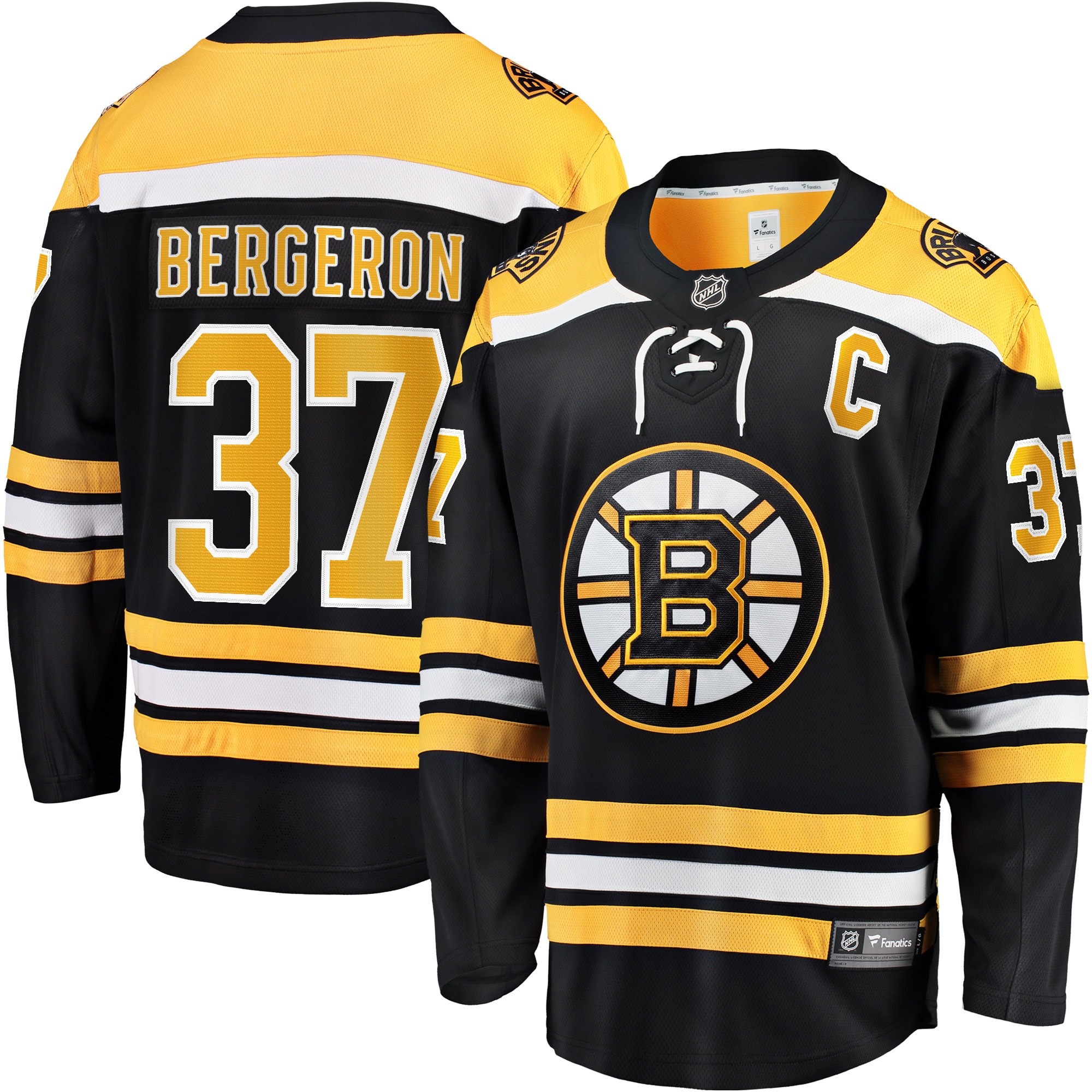 Patrice Bergeron Boston Bruins Captain Patch Home Breakaway Jersey - Black
