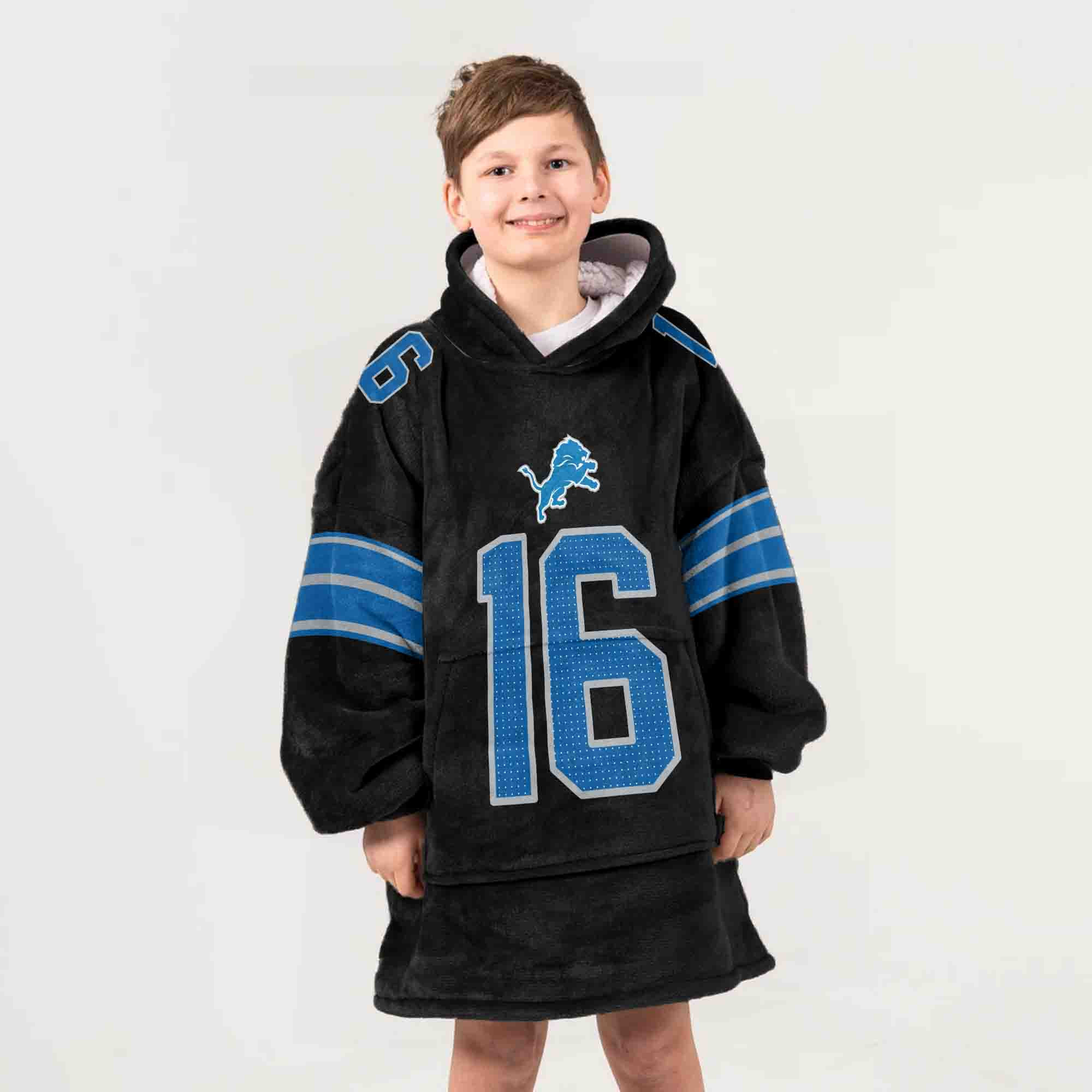 Adult Quarterback No 16 Detroit Football Unisex Blanket Hoodie