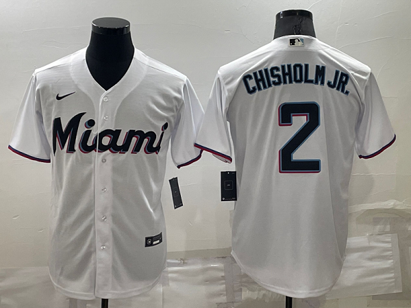 Men's Miami Marlins #2 Jazz Chisholm Jr.  White Home Replica Player MLB Cool Base Jersey