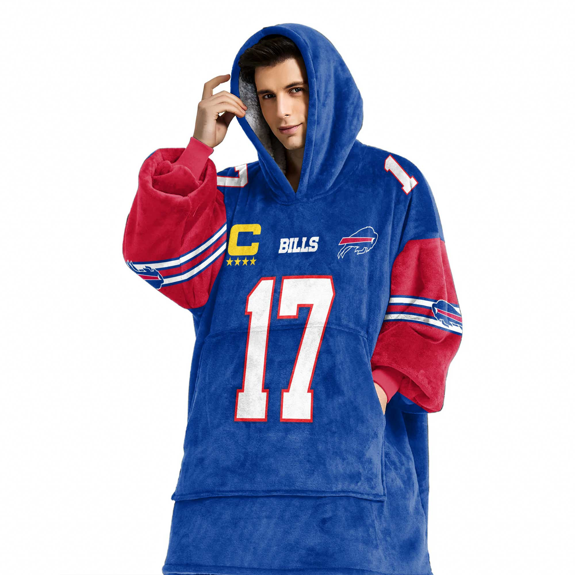 Adult 17 Buffalo Football Unisex Blanket Hoodie