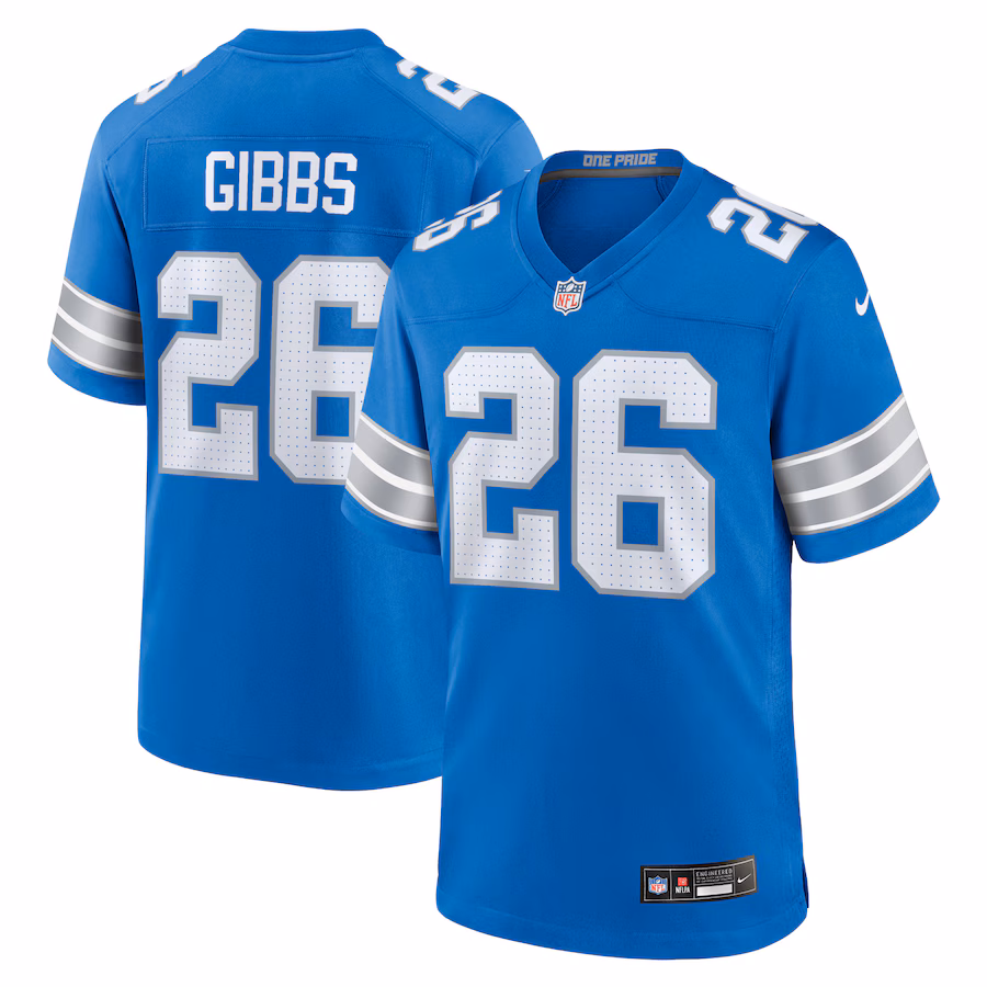 Men's Jahmyr Gibbs #26 Blue Detroit Lions Game Jersey