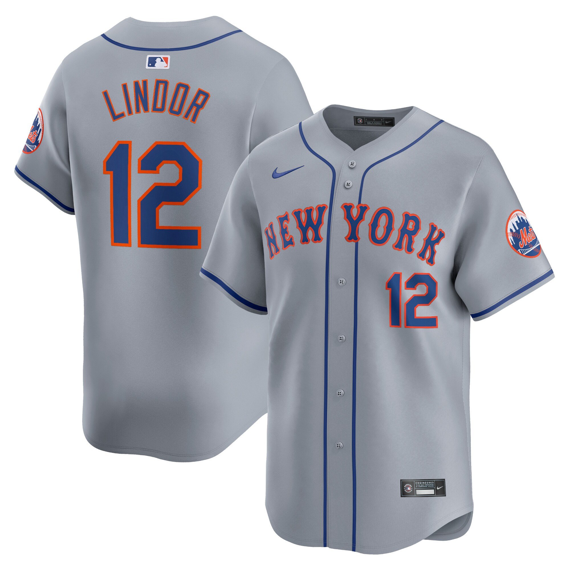 Men's New York Mets #12 Francisco Lindor  Gray Away Limited Player Jersey