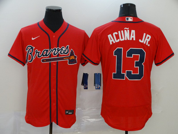 Men's Atlanta Braves #13 Ronald Acuna Jr. Red Stitched MLB Flex Base  Jersey