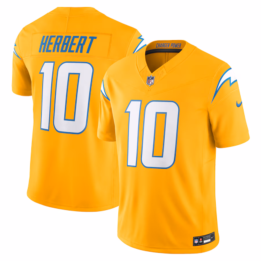 Men's Justin Herbert #10 Gold Los Angeles Chargers Alternate Charger Power Vapor F.U.S.E. Limited Jersey