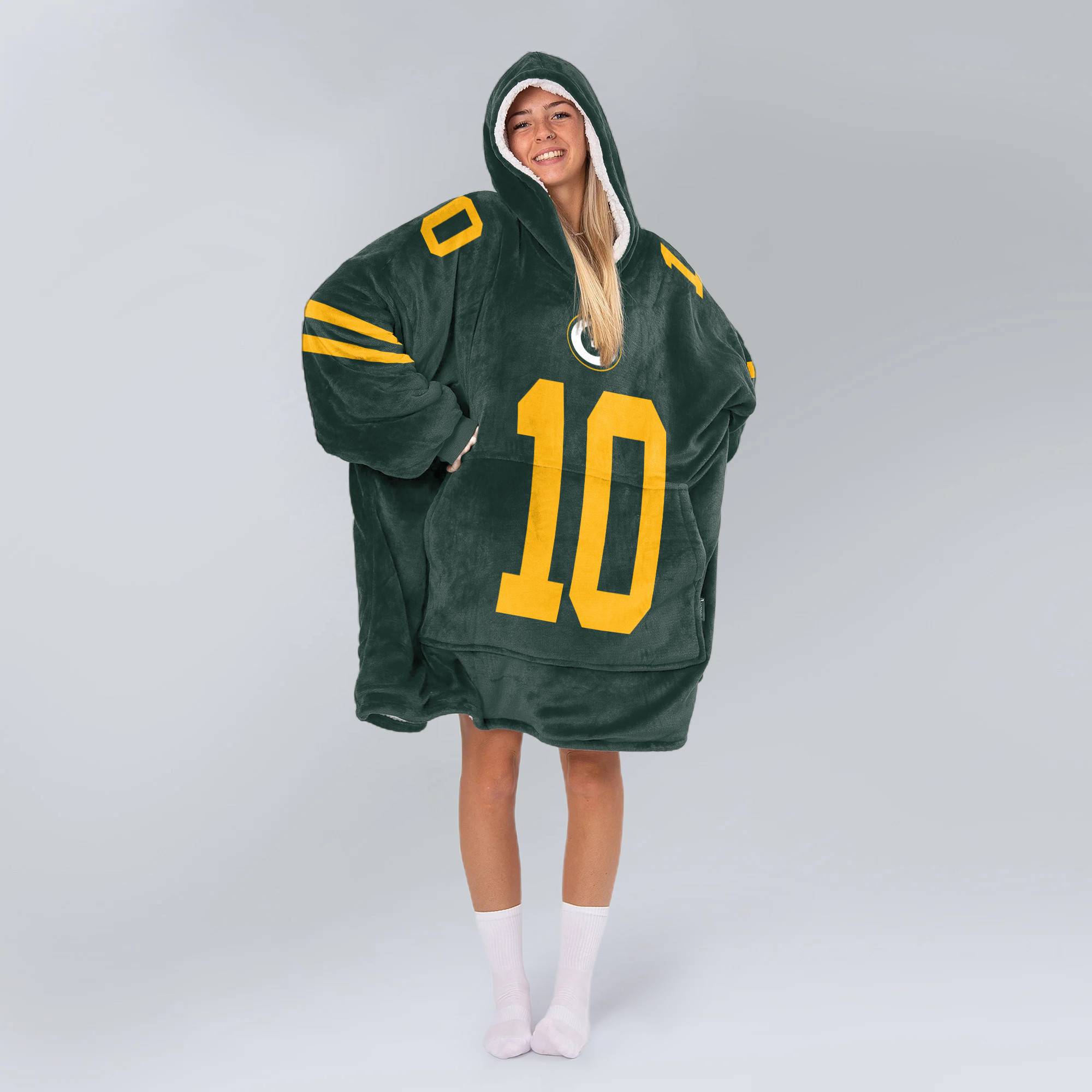 Adult J.L. 10 Green Bay Football Unisex Blanket Hoodie