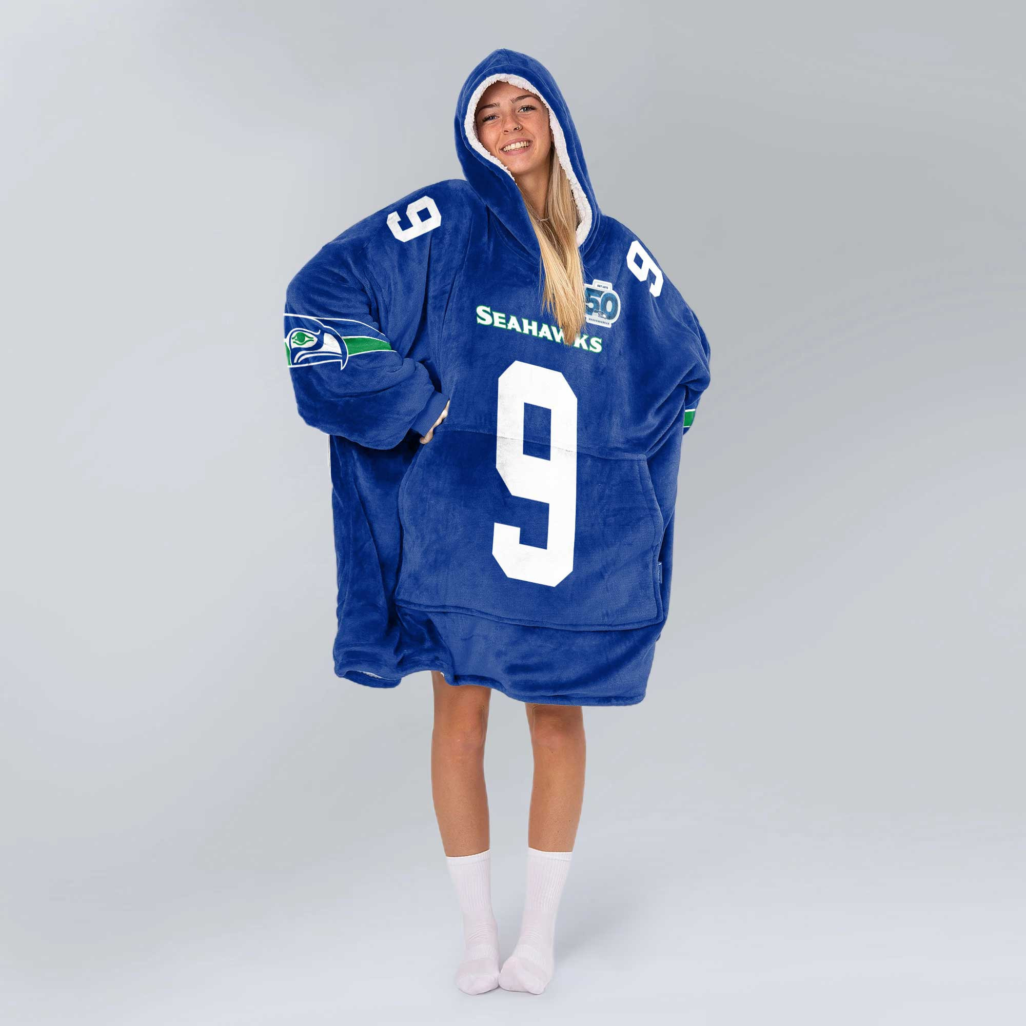 Adult 9 Seattle Football Unisex Blanket Hoodie